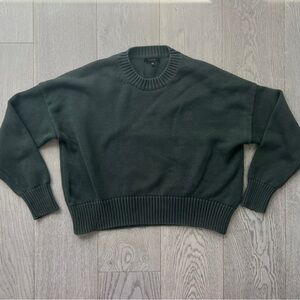 Quince Organic Cotton Boyfriend Crew Sweater in Hunter Green Women’s Size XS